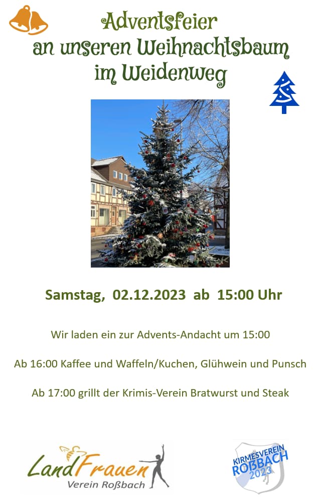 Adventsfeier an unseren Weihnachtsbaum im Weidenweg am Samstag, 02.12.2023 ab 15:00 Uhr